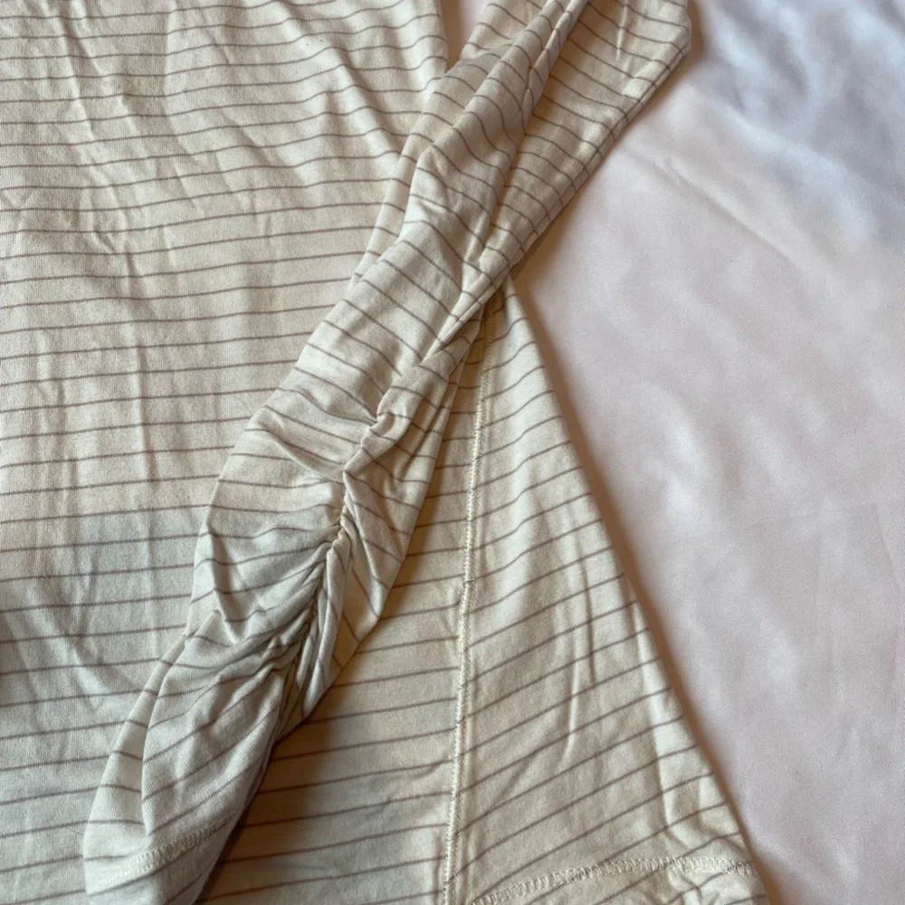 CALIA Everyday Long Sleeve white with Lavender stripes, ruched sleeves - Picture 3 of 6